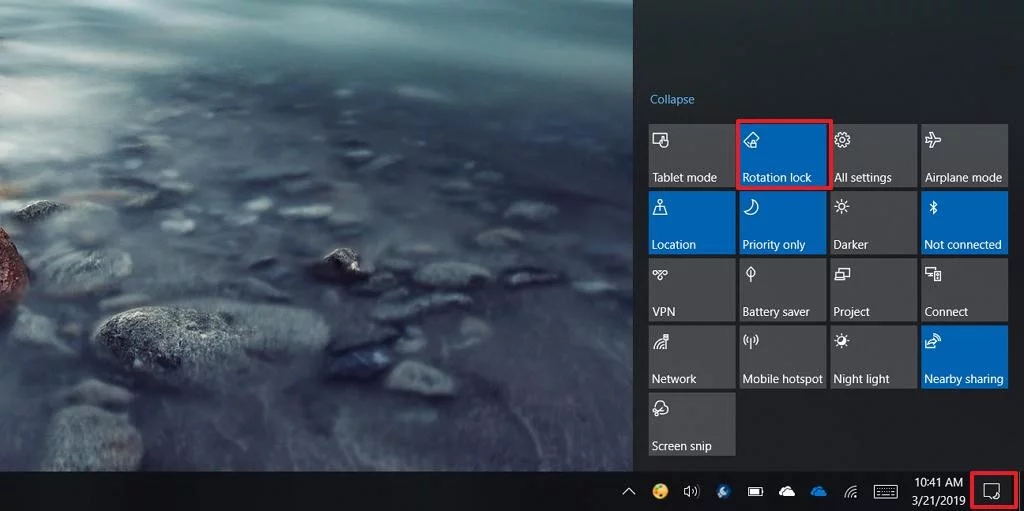 如何使用Windows 10操作中心禁用屏幕旋转